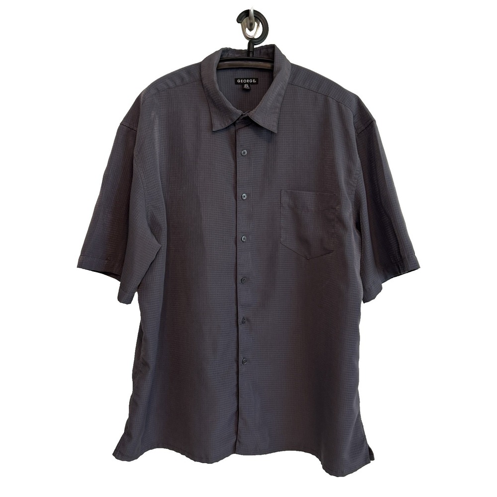 George Mens Short Sleeve Button Gray Shirt XL 46-48 Casual Career Night Out